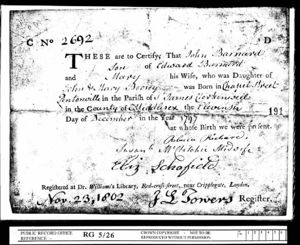 Birth registration for John Barnard, 1797