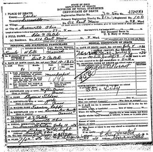Ida N (Tilden) Patch, death certificate