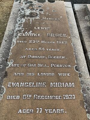 Headstone of Lewis Clarke and Evangeline (James) Brock