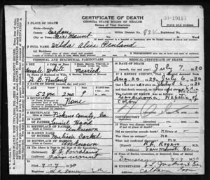 Wildia Alice (Hood( Penland - Death Certificate