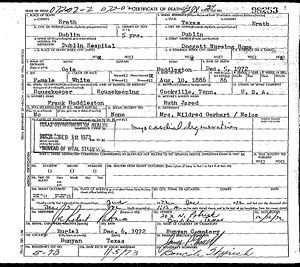 Ocie Huddleston Death Certificate