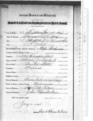 James Lowell Reed Burial Permit