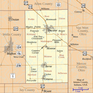 Map of Adams County, Indiana