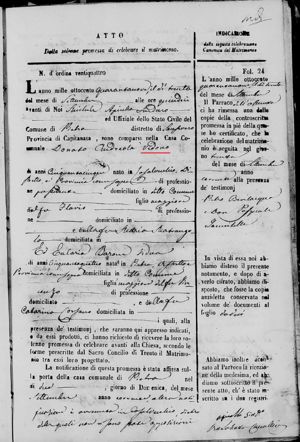 Donato Andreola & Eularia Barone 1849 Marriage PG1