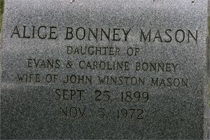 Alice Bonney Mason (1899 - 1972) Headstone