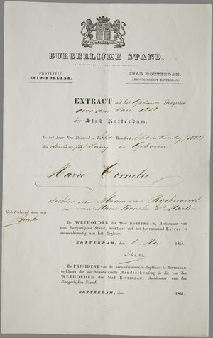 Geboortebewijs voor het huwelijk van Maria Cornelie van Rijckevorsel