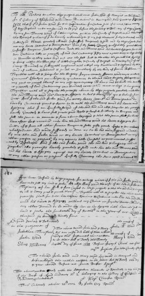1695 land transfer from John and Mary Wood to son Thomas