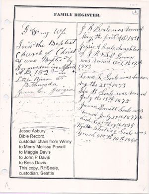 Jesse Asbury Family Bible Record Wyatt's family