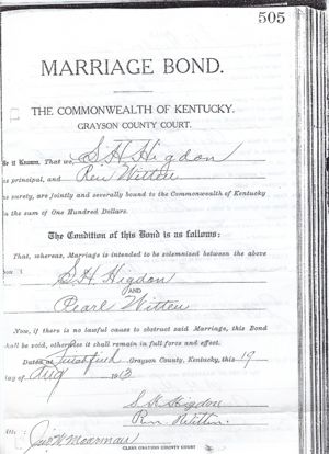 S.H. Higdon and Pearl Witten Marriage Bond Pt.1, Pg.1