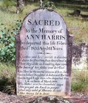 Ann Harris grave, Castlereagh Cemetery NSW