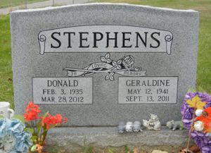 Donald and Geraldine Stephens tombstone.