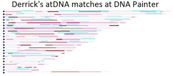 Derrick's atDNA matches at DNA Painter