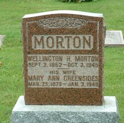 Headstone of Wellington H. Morton and Mary Ann Greensides