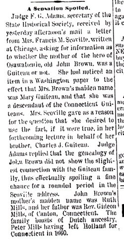 Newspaper Article regarding Ruth (Mills) Brown's Maiden Name