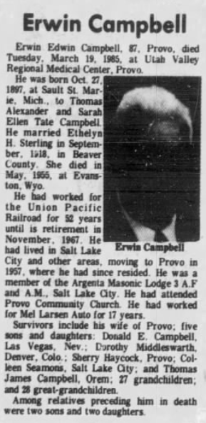 Erwin Campbell, Obituary