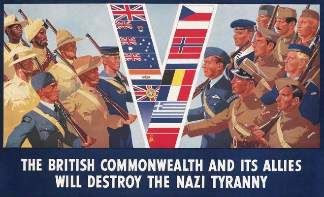 A British poster from 1941, promoting the greater alliance against Germany.