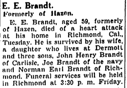 Newspaper Obituary for EE Brandt