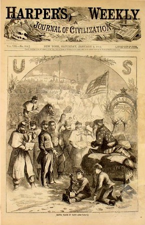 Thomas Nast immortalized Santa Claus with an illustration for the January 3, 1863 issue of Harper's WeeklyThis Santa was a man dressed up handing out gifts to Union soldiers.