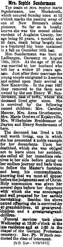 Mrs. Sophie Sundermann Obituary