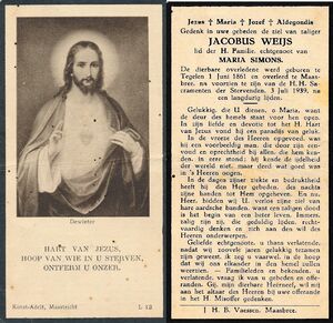 Bidprentje of Hendrik Jacob Weijs, deceased in Maasbree, 03 Jul 1939