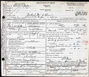 1930 Death certificate:  John McElhone