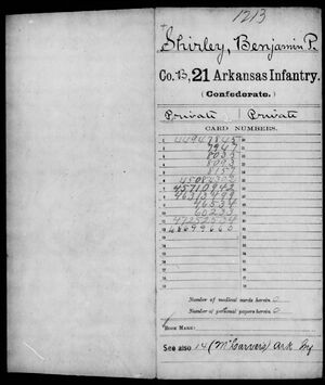Benjamin P. Shirley - Co B. 21 Arkansas Infantry Record Cover