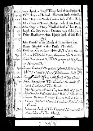 West Yorkshire, England, Church of England Baptisms, Marriages and Burials, for Mary Thorp and James Spink