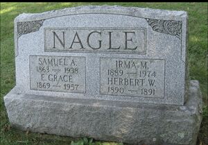 Gravemarker for: Samuel Abraham Nagle, Emma Grace Nagle, Irma M Nagle, Herbert W Nagle