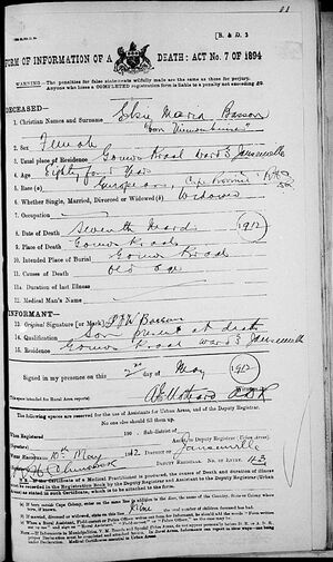 Information of death Elsie Maria Nieuwenhuisen 17 March 1912