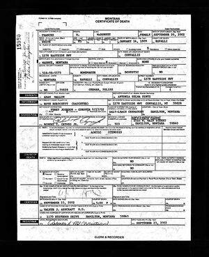 Frances Mallon Death Certificate