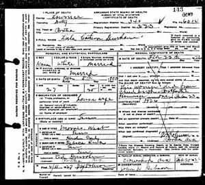 Arkansas Death Certificate for Lula Durham
