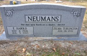 Grave marker of Earnest H and Zelma Turlington Neumans