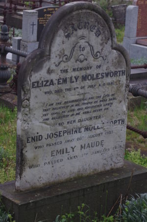 Eliza Molesworth's Headstone. Also Enid Josephine and Emily Maude.