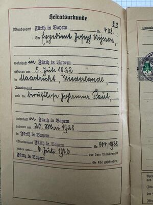 Joseph Nijssen and Johanna Paul marriage certificate