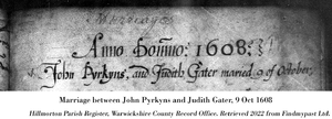 Marriage between John Pyrkns and Judith Gater