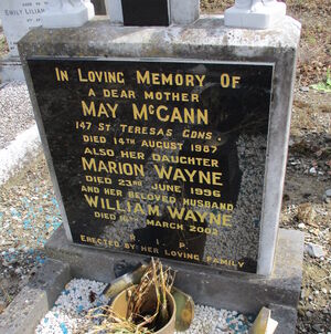 Wayne and McCann family gravestone close-up