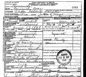 Zada Montgomery death certificate