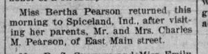 Miss Bertha Pearson Visits Parents - 1900