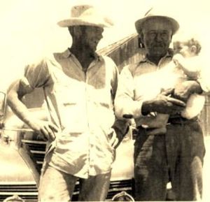 Grandad McReynolds holding Judy Pearce with Bud Pearce in Arizona,USA.