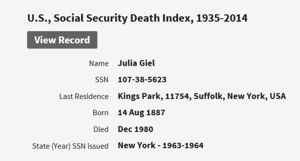 Julia Eiden Giel Death Record
