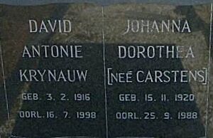 Grave of David Antonie Krynouw Geldenhuys and Johanna Dorothea Carstens