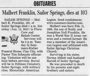 Malbert Franklin obituary