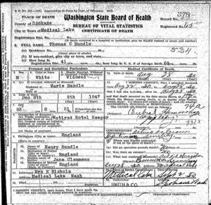 Thomas C. Rundle's Death Certificate.