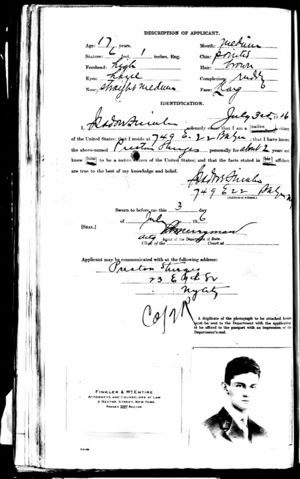 Preston Sturges, passport application, page 2