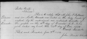 Marriage record of John P. Paterson and Martha (Hollingshead) Edwards