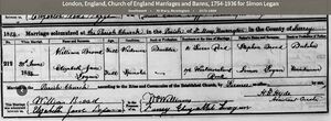 Marriage Record     -     28 Jun 1884 - William Broad & Elizabeth Jane Logan - Parish of St Mary, Newington,  County of Surrey