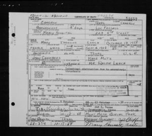 Mary Imogene Chambers LEECH Death Certificate