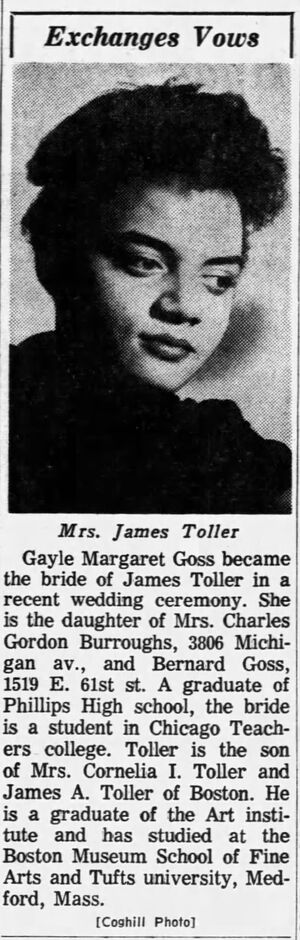 Daughter Gayle Margaret Goss and James Toller Marriage Announcement 1964 Chicago Tribune
