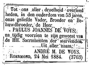 1884 Overlijdensbericht