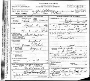 Death Certificate for John G Roberts
